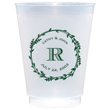 Personalized 16 oz Rustic Wreath Monogram Frost Flex Cups Set of 25