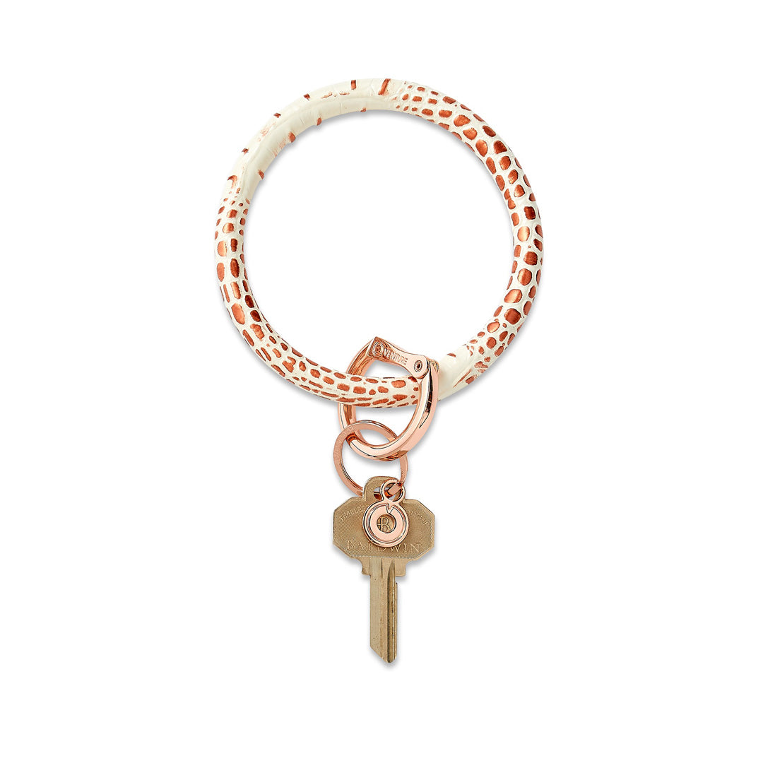 Joey Roo Key Ring Leather Big O Key Ring – Rose Gold Croc‑Embossed – Swoozie's