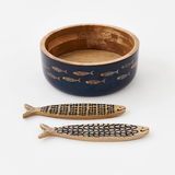 School of Fish Mango Wood Bowl w/ Carved Server