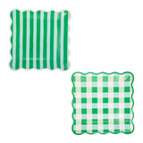 Gingham and Stripes Scalloped Square Paper Dinner Plates