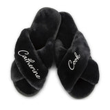 PERSONALIZED BLACK PRINTED PLUSH CROSSBAND SLIPPERS
