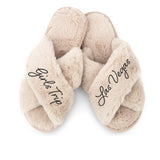 PERSONALIZED VINTAGE PINK PRINTED PLUSH CROSSBAND SLIPPERS