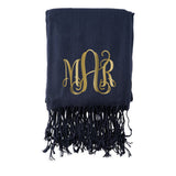 PERSONALIZED NAVY PASHMINA SCARF - SCRIPT MONOGRAM