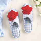 Large Red Rosette & Blue Gingham Slipper