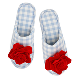 Large Red Rosette & Blue Gingham Slipper