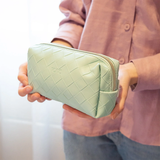 Small Woven Teal Beauty Bag