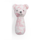 Pink Toile Pattern Teddy Bear Rattle