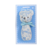 Blue Toile Pattern Teddy Bear Rattle
