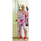 Large Red, White & Blue Stripe Ruffle PJ Pants Set