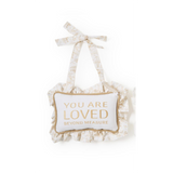 Taupe You Are Loved Embroidered Ruffle Pillow Door Hanger