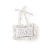 Gray You Are Loved Embroidered Ruffle Pillow Door Hanger