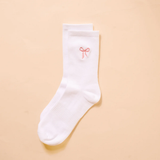 Pink Bow Embroidered Crew Socks