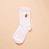 Strawberry Embroidered Crew Socks