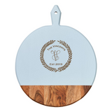 Personalized Light Blue Acacia Heirloom Board with Laural Wreath Monogram