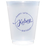 Personalized 16 oz Happy Birthday Circle Frame Frost Flex Cups Set of 25