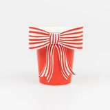 RED & WHITE STRIPY BOW PAPER CUPS