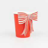 RED & WHITE STRIPY BOW PAPER CUPS