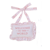 Pink Welcome to the World Embroidered Ruffle Pillow Door Hanger Decor
