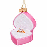 Pink Heart Ring Box Glass Ornament
