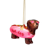 Bubblegum Pink Hot Dog Dachshund Glass Ornament