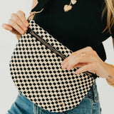 Black Checkered Woven Bum Bag